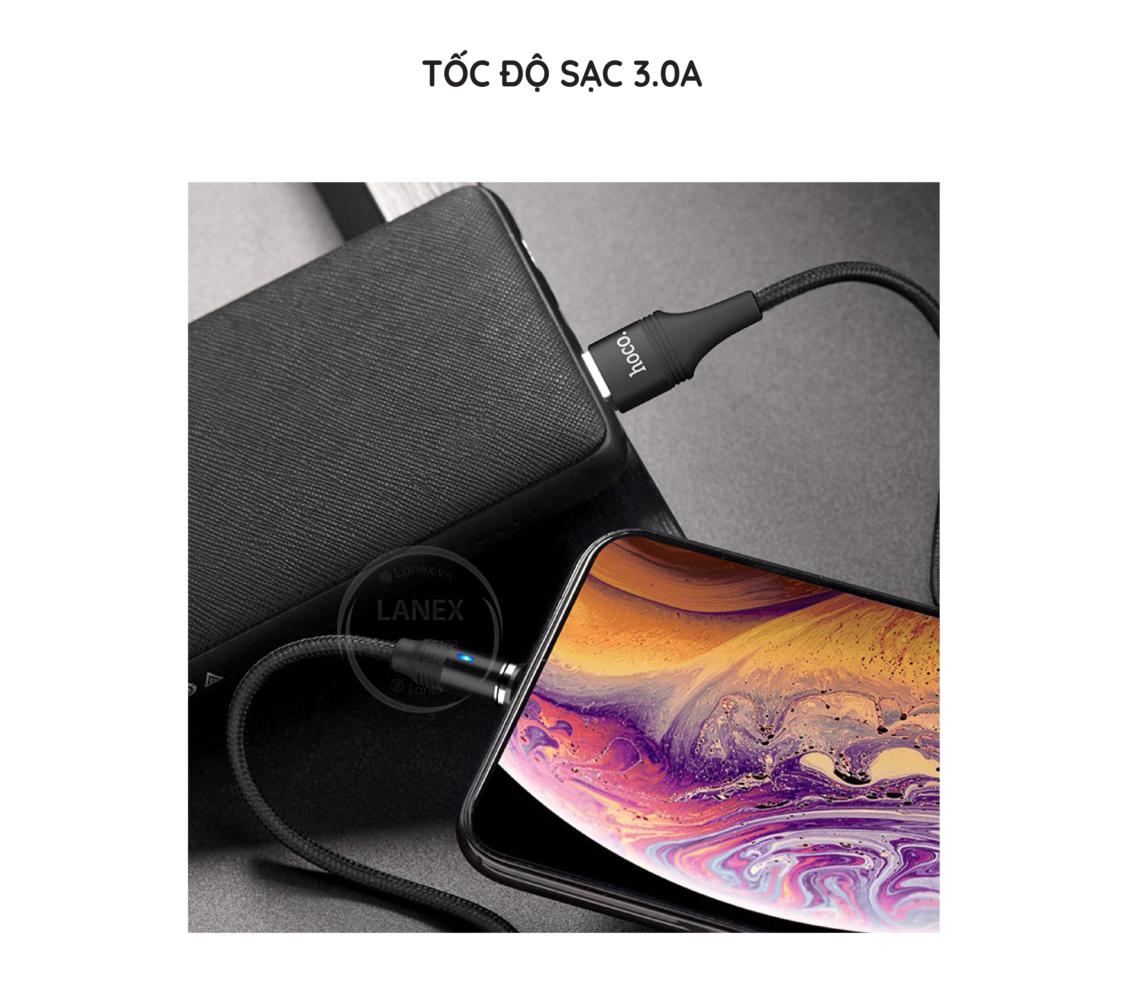 Cáp Sạc Nhanh Hoco U76 Dây Dù Nam Châm Lightning 3.0a Dài 1.2m