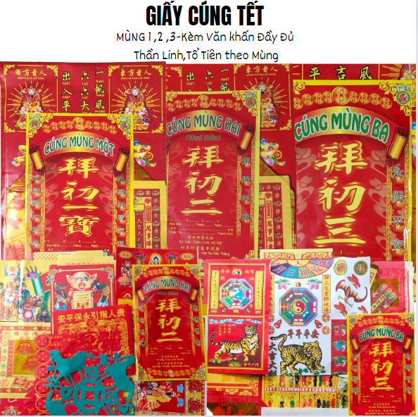 Bộ giấy cúng TẾT (xếp sẳn)  (Mùng 1,Mùng 2 , Mùng 3) , Combo Đầy Đủ - loại đẹp
