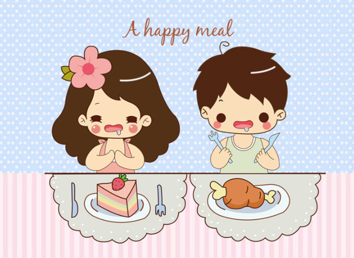 Decal trang trí tường - 2 Em bé và bữa ăn hạnh phúc