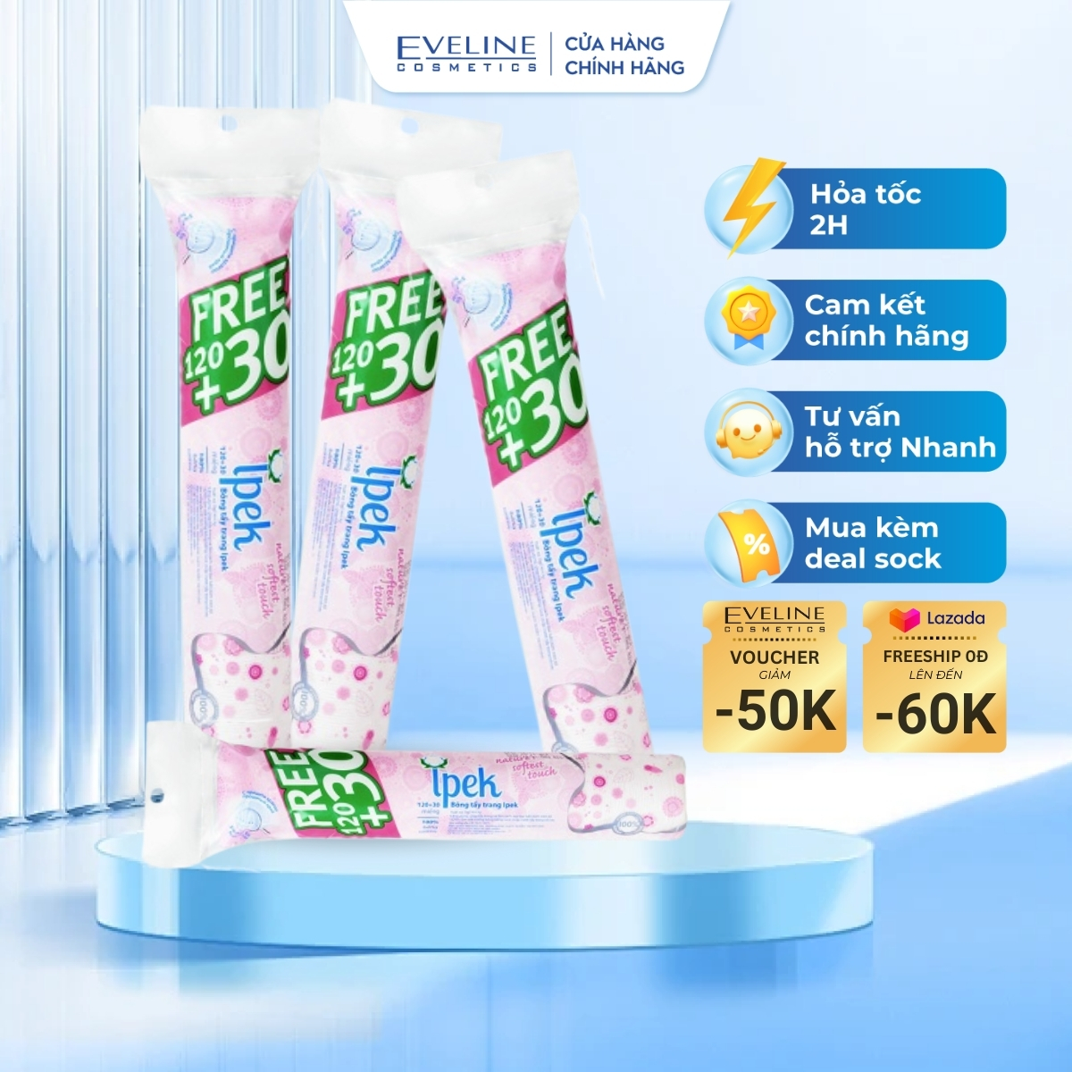 Combo 4 bông tẩy trang Ipek 150 miếng/bịch chính hãng