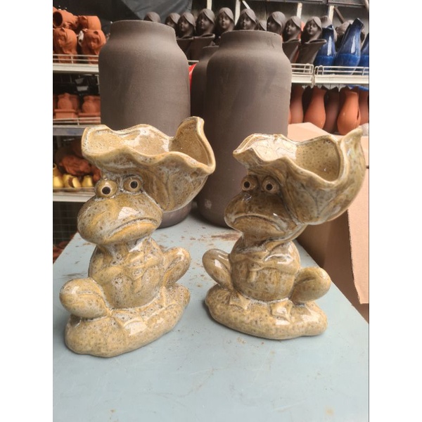 Chậu đất nung tráng men hình ếch