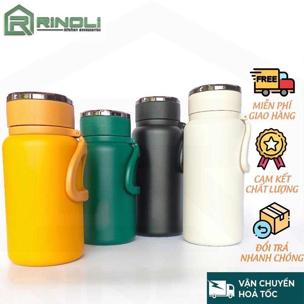 Bình giữ nhiệt inox sus 304 cao cấp 1000ml,1280ml, 1500ml giữ nhiệt 24h- bình giữ nhiệt có quai xách -rinoli