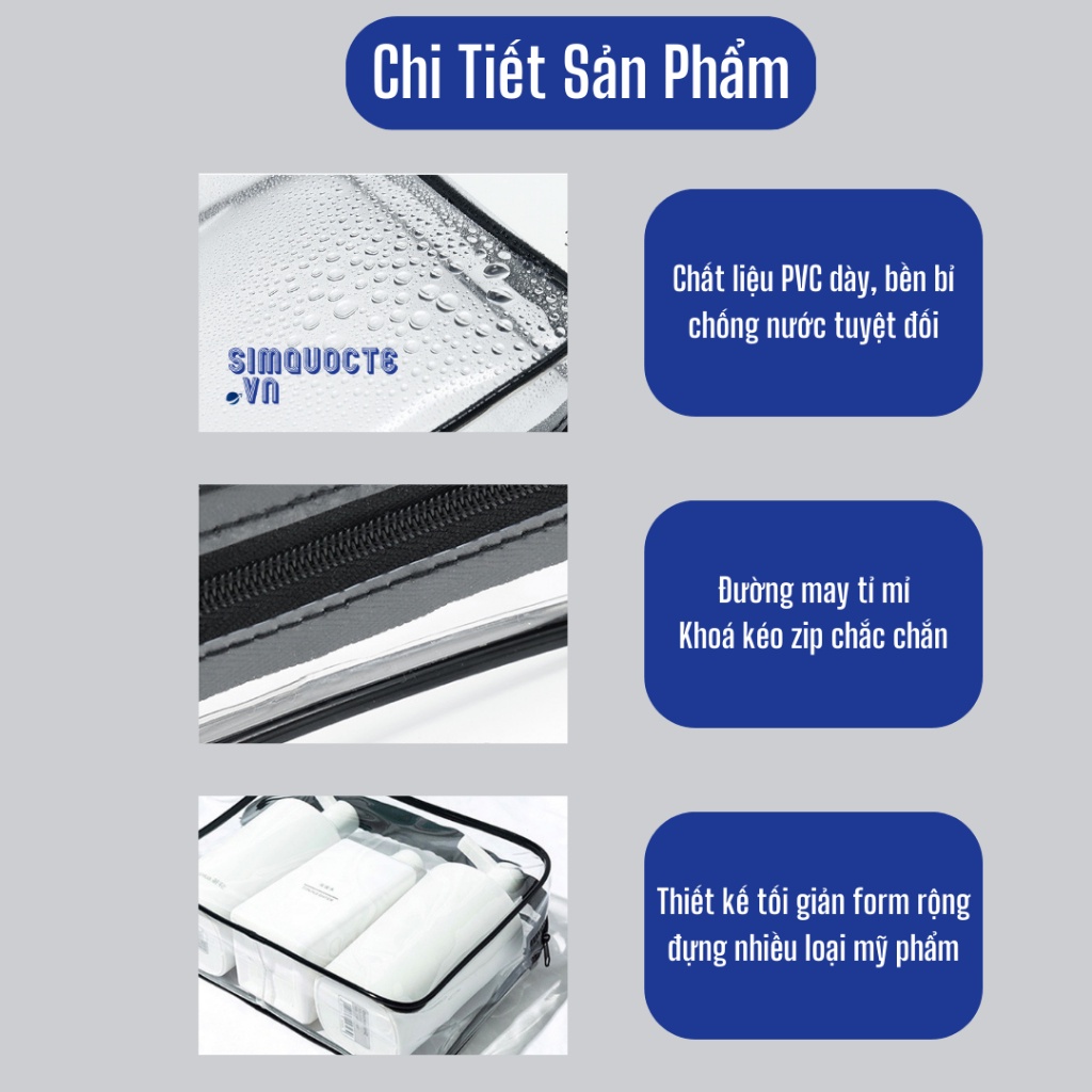 Túi đựng mỹ phẩm trong suốt đựng đồ dùng cá nhân đi du lịch chống thấm nước tiện lợi TMP39