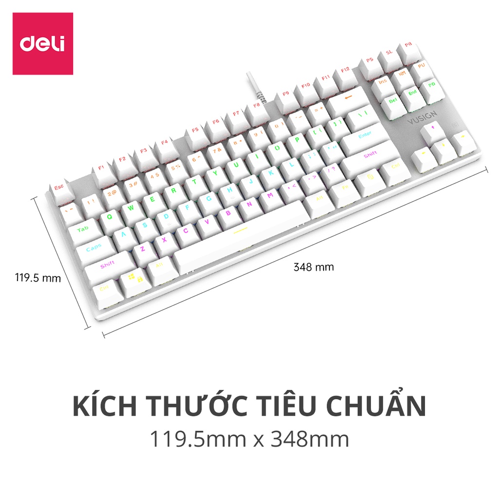 Bàn Phím Cơ Deli - Có LED RGB Phù Hợp Văn Phòng Gaming Chuyên Nghiệp Có Dây Dành Cho Laptop PC Bàn Phím Cơ Cho Game Thủ Blue Switch Đa Năng, Có Thể Thay Keycap