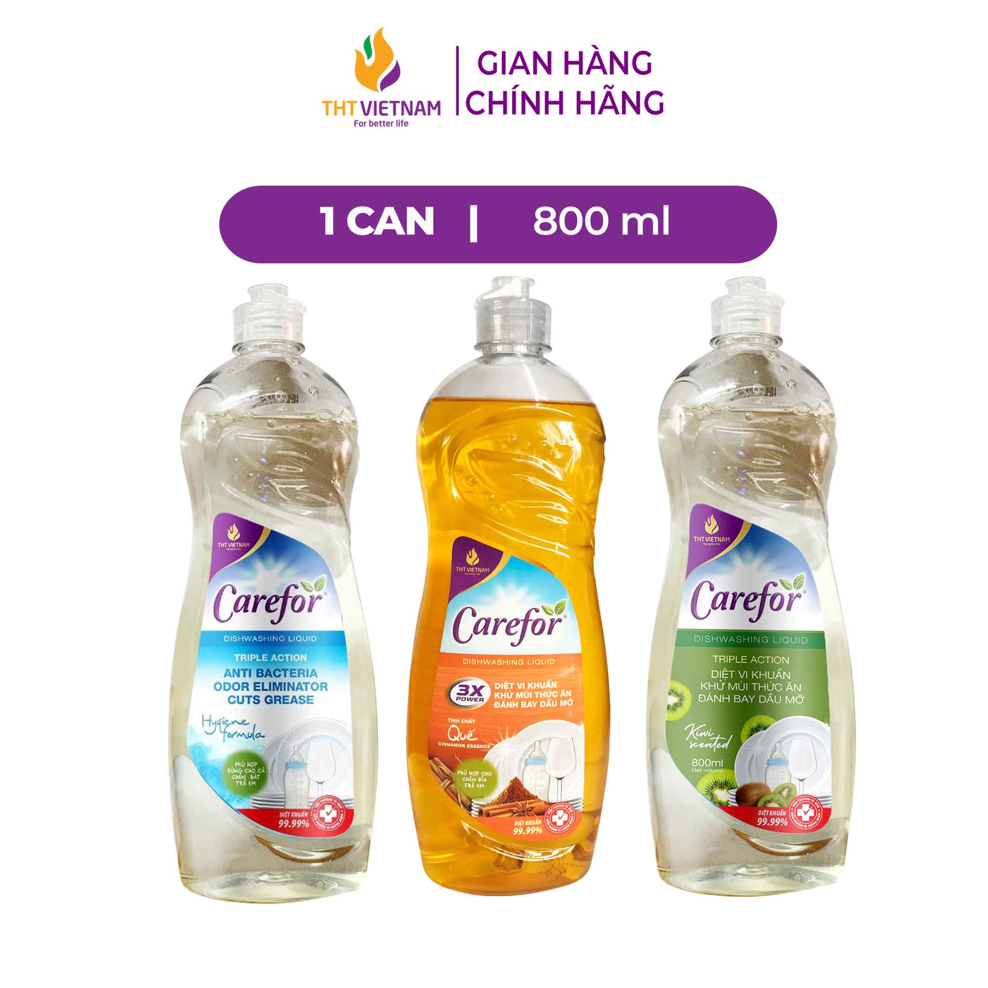 Combo 3 chai nước rửa chén Carefor 800ml