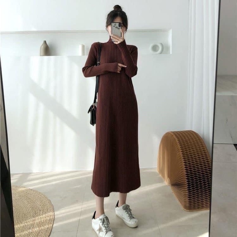 Váy Len Nữ Dáng Dài Suông Đầm Len Cổ Lọ Màu Đen Be Nâu Basic Phom Rộng Hàng  Quảng Châu Cao Cấp Style Hàn Quốc | Lazada.Vn
