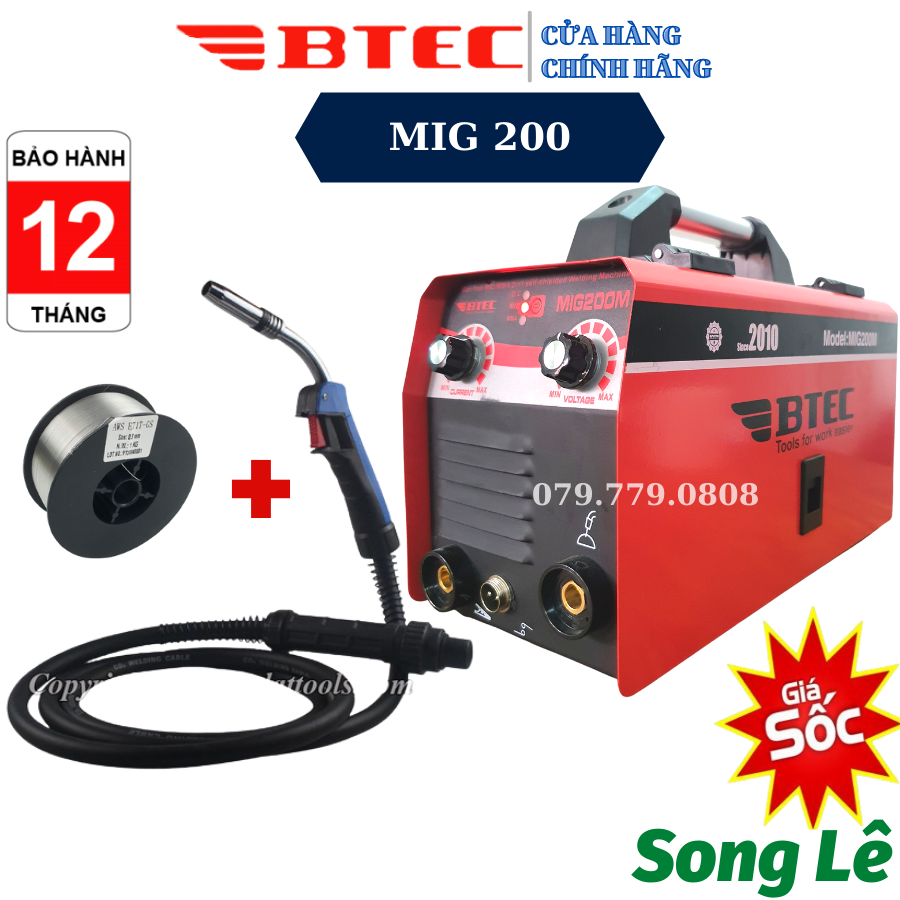 Máy hàn mig không dùng khí btec mig 200m - tặng full phụ kiện