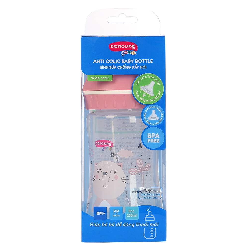 Bình sữa ConCung Good cổ rộng 250ml (Hồng)