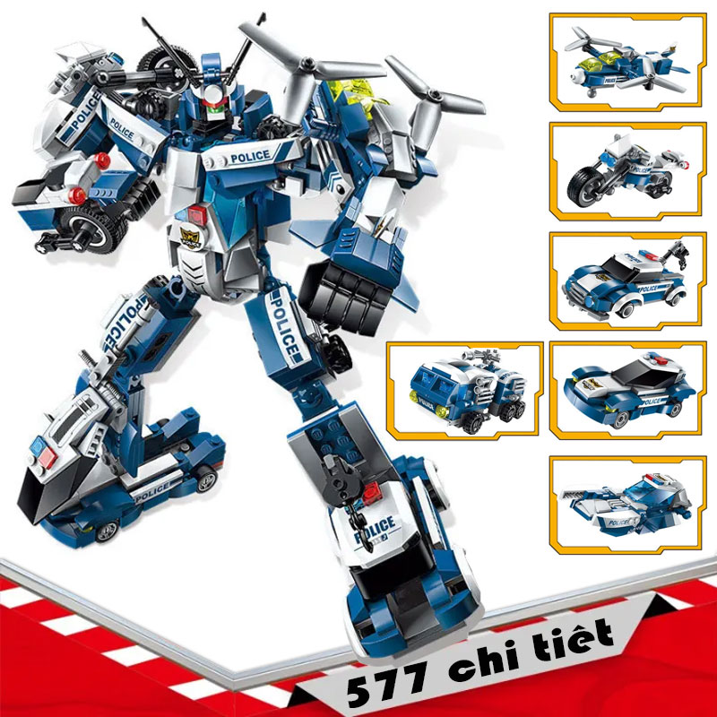 Đồ chơi mô hình lắp ráp trẻ em - Robot biến hình - Police Tranformer - Qùa tặng bé trai bé gái - Nhựa ABS an toàn sức khỏe