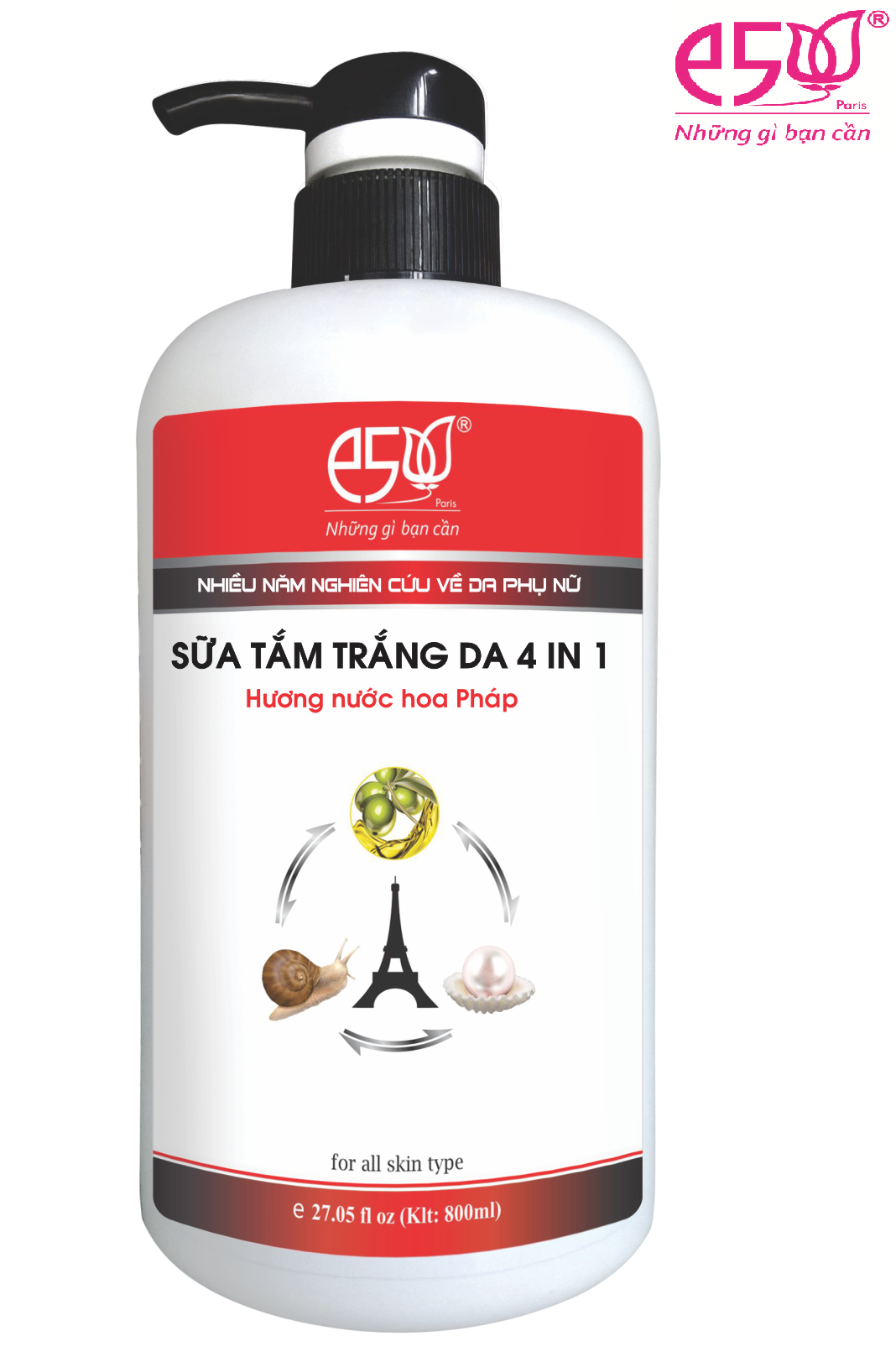 Sữa tắm trắng da 4in1 E5 800ml (Đỏ)