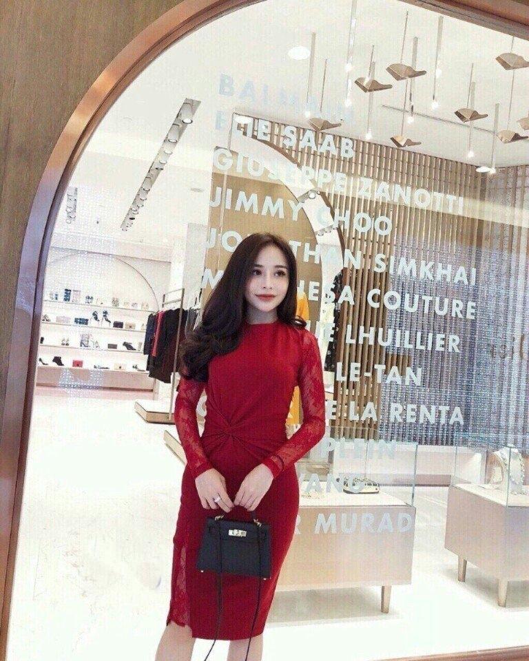 Đầm ôm body xoắn eo phối ren TPD