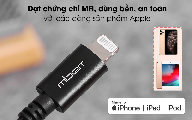 Cáp Lightning MFI 1m Mbest DS950-WB Đen ( Likenew )