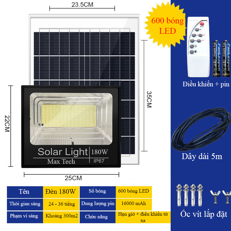 Đèn năng lượng mặt trời max tech 100w,60w,80w,120w,150w,45w,180w solar light - sử dụng hoàn toàn năng lượng mặt trời - không sử dụng điện - d1146