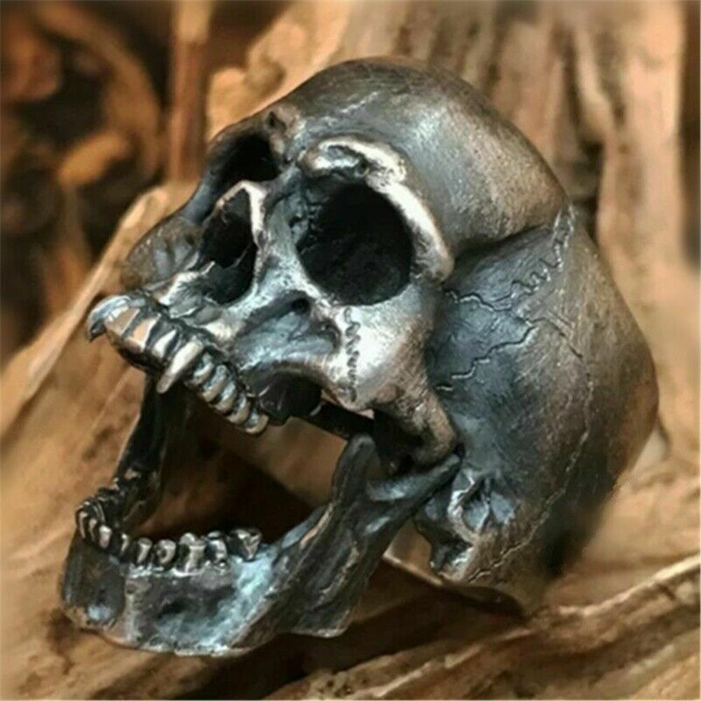 1 * Nhẫn Đầu Lâu Chiến Binh Biker Rock Kinh Dị Phong Cách Punk Gothic Cổ Điển
