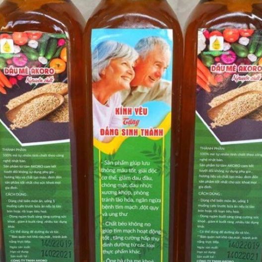Dầu mè VàngAkoro - Ép thủ công - 500ml