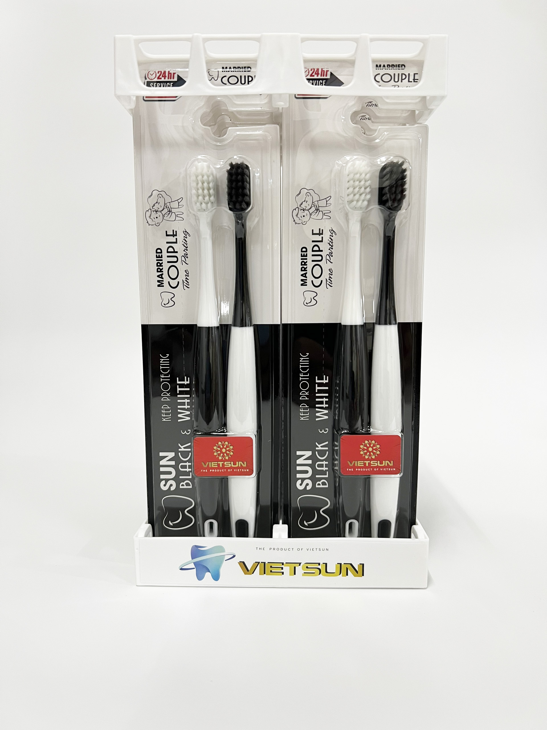 Combo 2 bàn chải đánh răng Couple Vietsun Black & White cao cấp - lông siêu mềm
