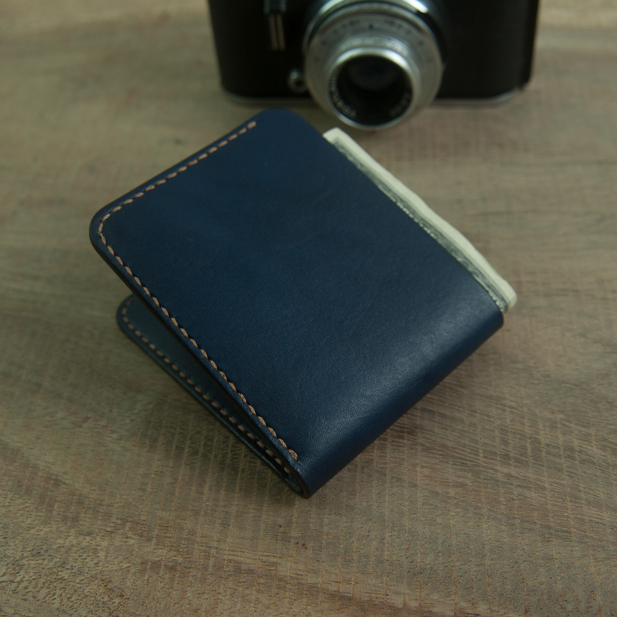 Ví da Minimalist handmade thủ công - Màu Xanh Navy - Da thật