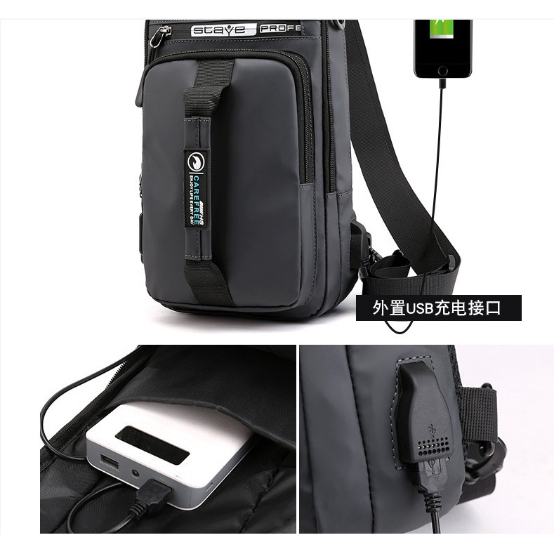 Túi đeo chéo nam đa năng chống nước bền bỉ tích hợp cổng sạc USB 00899