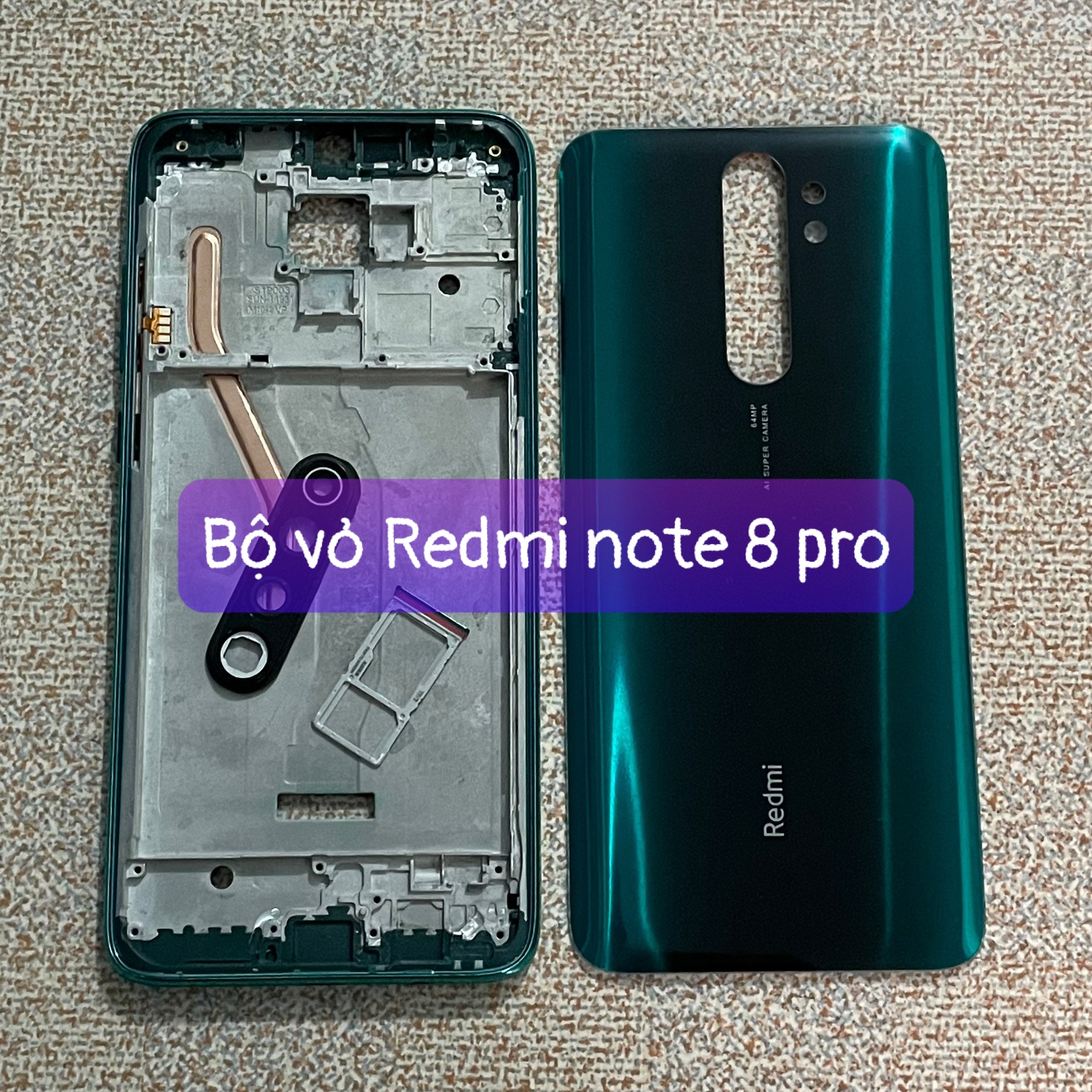 bộ vỏ xương Redmi note 8 pro (kèm khay sim và kính camera)