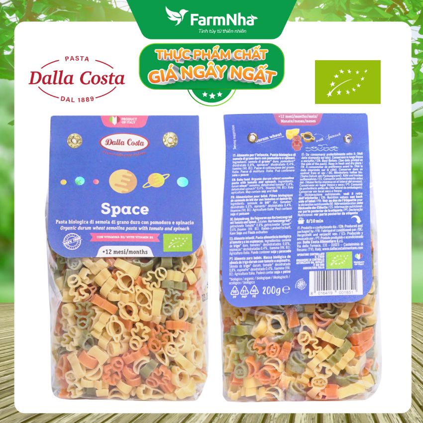 Nui Hữu Cơ Rau Củ Cho Bé Dalla Costa Hình Space 200g - Dalla Costa Organic Baby Pasta Space- Sản phẩm từ Ý chất lượng và an toàn