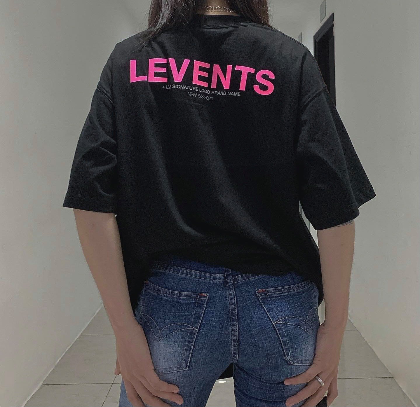 Áo thun tay lỡ Levents XL Logo màu đen phong cách unisex nam nữ form áo từ 40kg đến 90kg chất vải cotton dày mịn có đầy đủ tag Thời trang Unisex HCM AL154