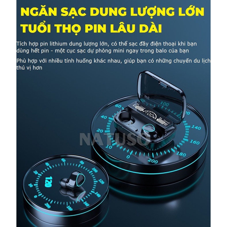 Tai Nghe Bluetooth Không Dây M10 Pro TWS v5.1, Tai Nghe Bluetooth Bass Mạnh, Pin Siêu Trâu 3500 Mah, Nút Chạm Cảm Ứng, Chống Nước IPX7, Âm Thanh 3D HIFI Stereo, Lỗi 1 Đổi 1