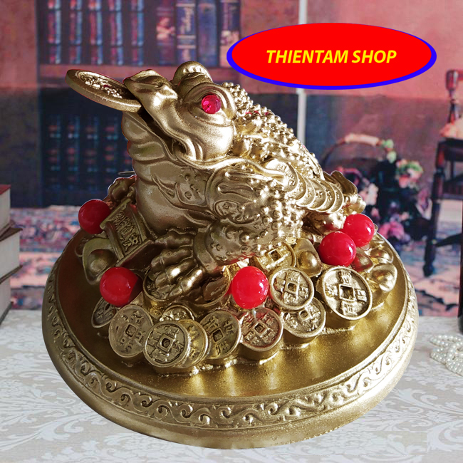 Cóc Thiềm Thừ ba chân ngậm tiền vàng chiêu giữ tài lộc màu đồng DCD15