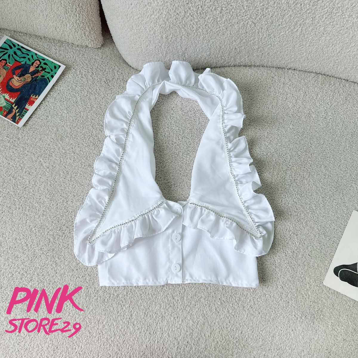 Áo croptop cổ v khoét sâu pinkstore29 kiểu nhún bèo thời trang a5880