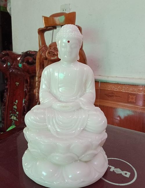 Tượng phật cao 18cm ( đá trắng , đá non nước đà nẵng )