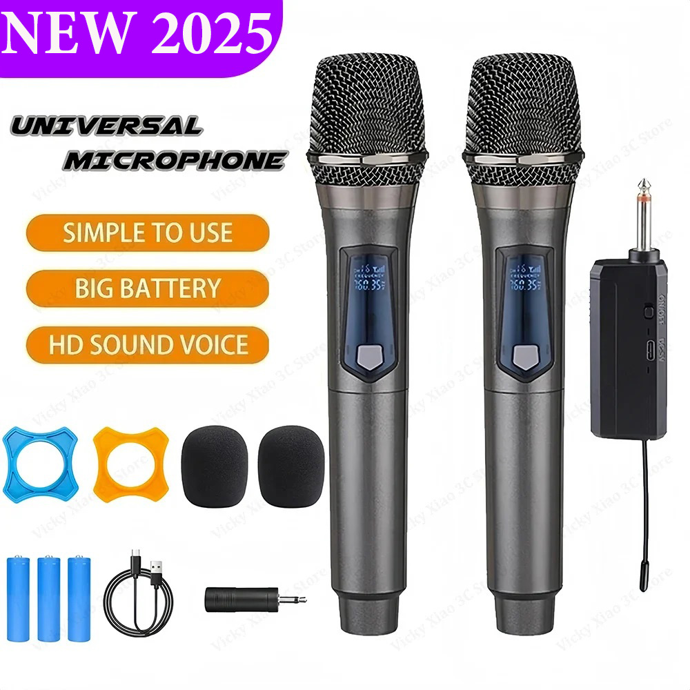 ( MẪU MỚI NHẤT )  , Mic Karaoke Không Dây LT128 Chất Âm Dày Dặn Nhẹ Siêu Sáng- Bắt Âm Nhạy, Chống Hú, Bộ 2 Tay Micro Sạc Pin Tiện Lợi Chống Nhiễu Tốt  Dành Cho Dàn Karaoke, Loa Kéo, Amply, Mixer