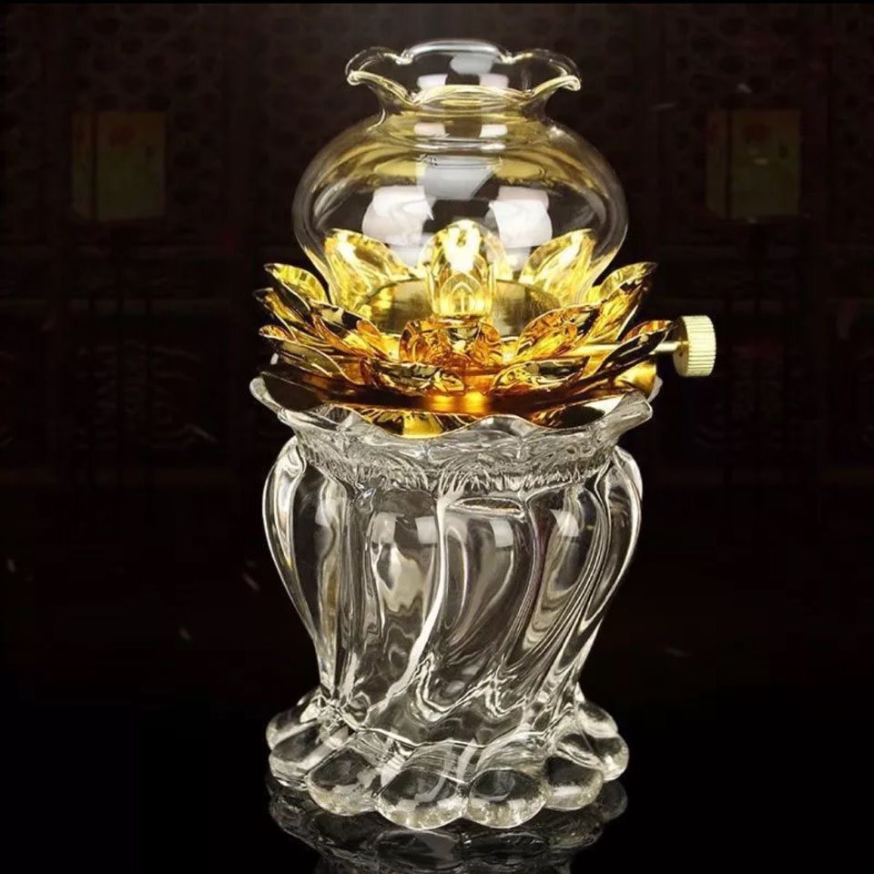 Đèn dầu thuỷ tinh cao cấp - đèn dầu hoa sen - Đèn sợi đốt