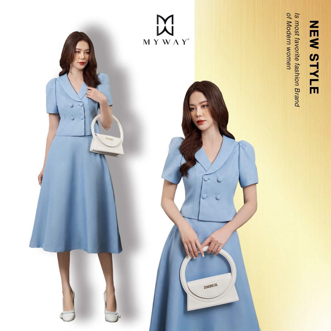Set áo vest chân váy nữ my way công sở dáng ngắn sang trọng 9mvb1214 - 9mcxb224