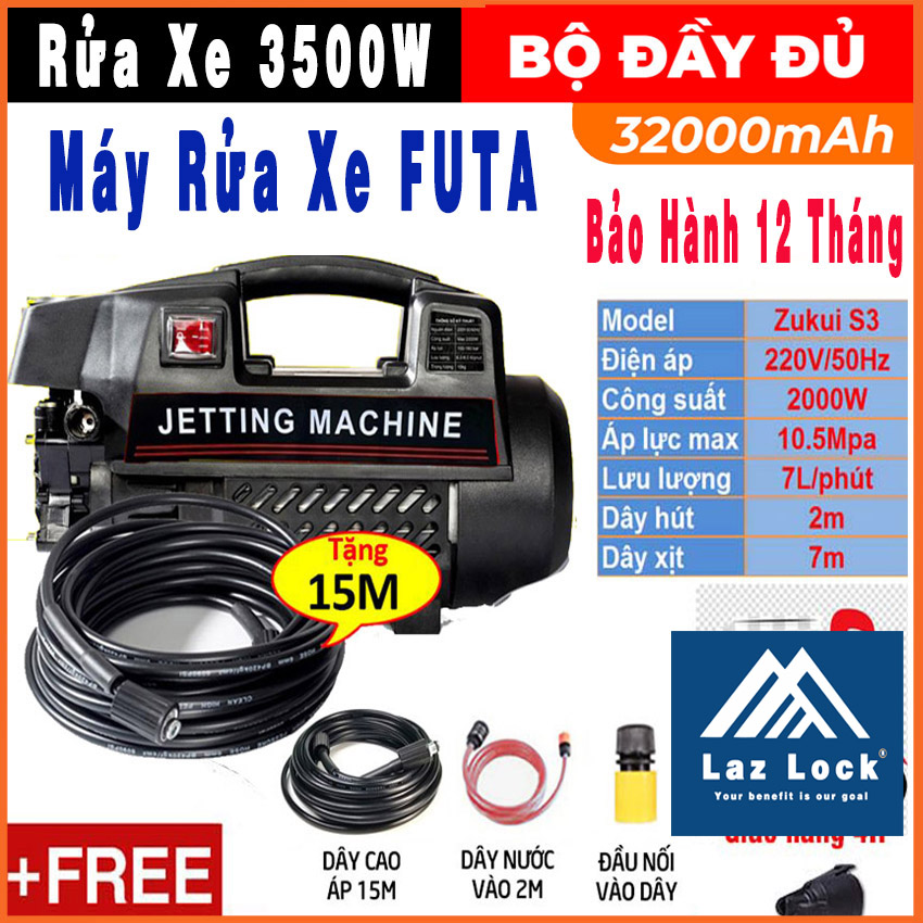 Máy rửa xe futa nhập khẩu japan 3500w,có chỉnh áp,tặng kèm bình tạo bọt -máy rửa xe áp lực cao chính hãng