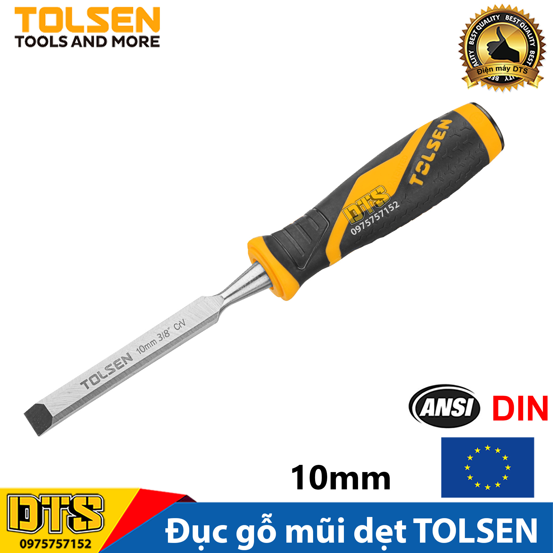 Đục gỗ mũi dẹt cầm tay chuẩn công nghiệp TOLSEN 10mm (3/8 inch) - Tiêu chuẩn xuất khẩu Châu Âu