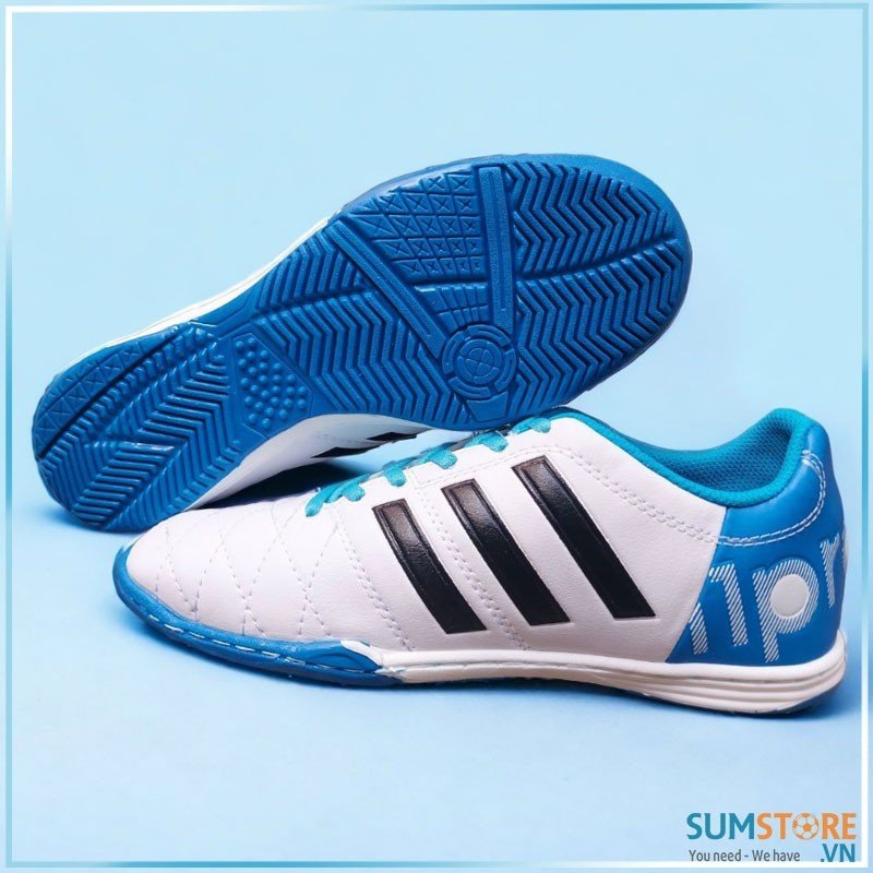 Giày đá bóng futsal toni trắng xanh - giày bóng đá thể thao nam nữ đế bằng ic
