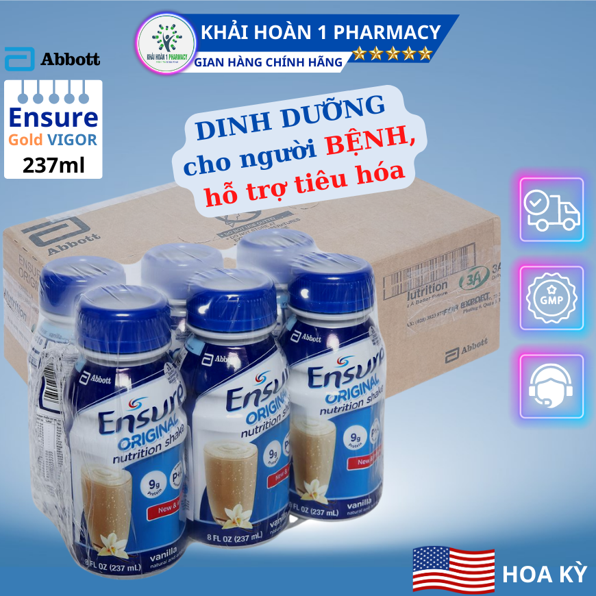Ensure nước ensure original abbott mỹ hương vani thơm ngon dinh dưỡng hỗ trợ tiêu hóa - lốc 6 chai 237ml