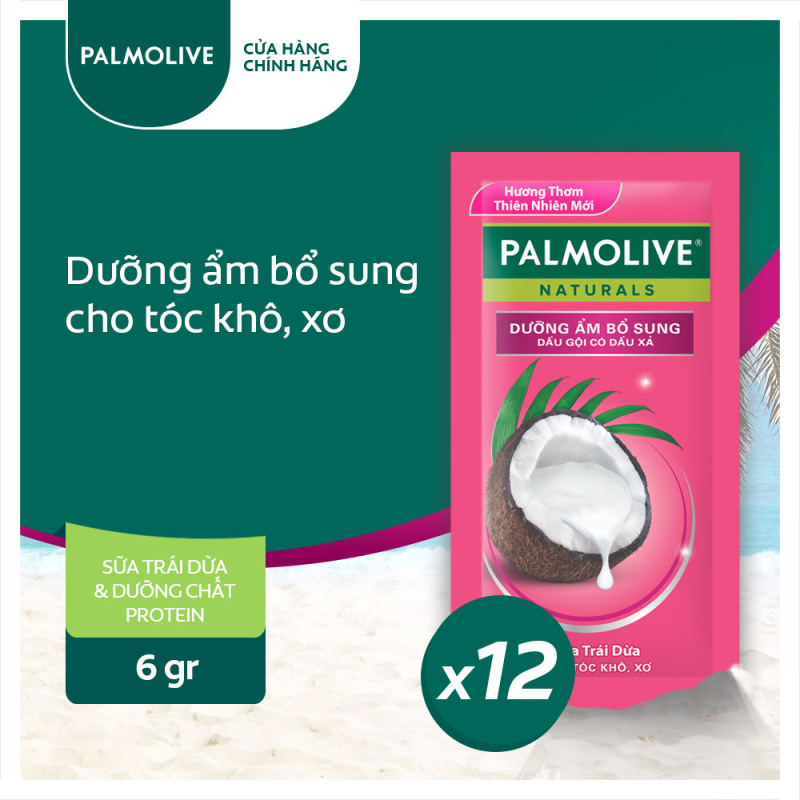 Bộ 12 gói dầu gội kèm dầu xả Palmolive Dưỡng Ẩm bổ sung từ sữa dừa & protein 6gx12 nhập khẩu