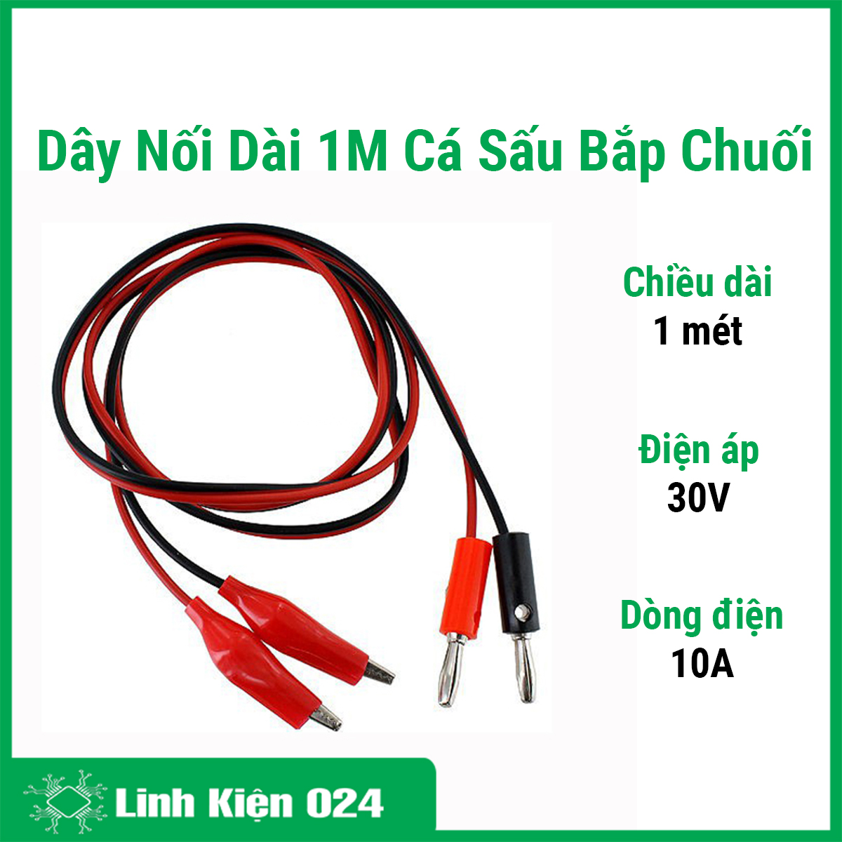 Dây nối kẹp cá sấu - bắp chuối lõi đồng nhiều sợi dài 1 mét