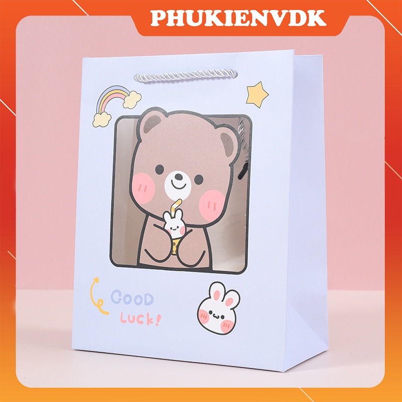 Túi quà tặng túi giấy túi mica trong suốt hình thỏ gấu dễ thương