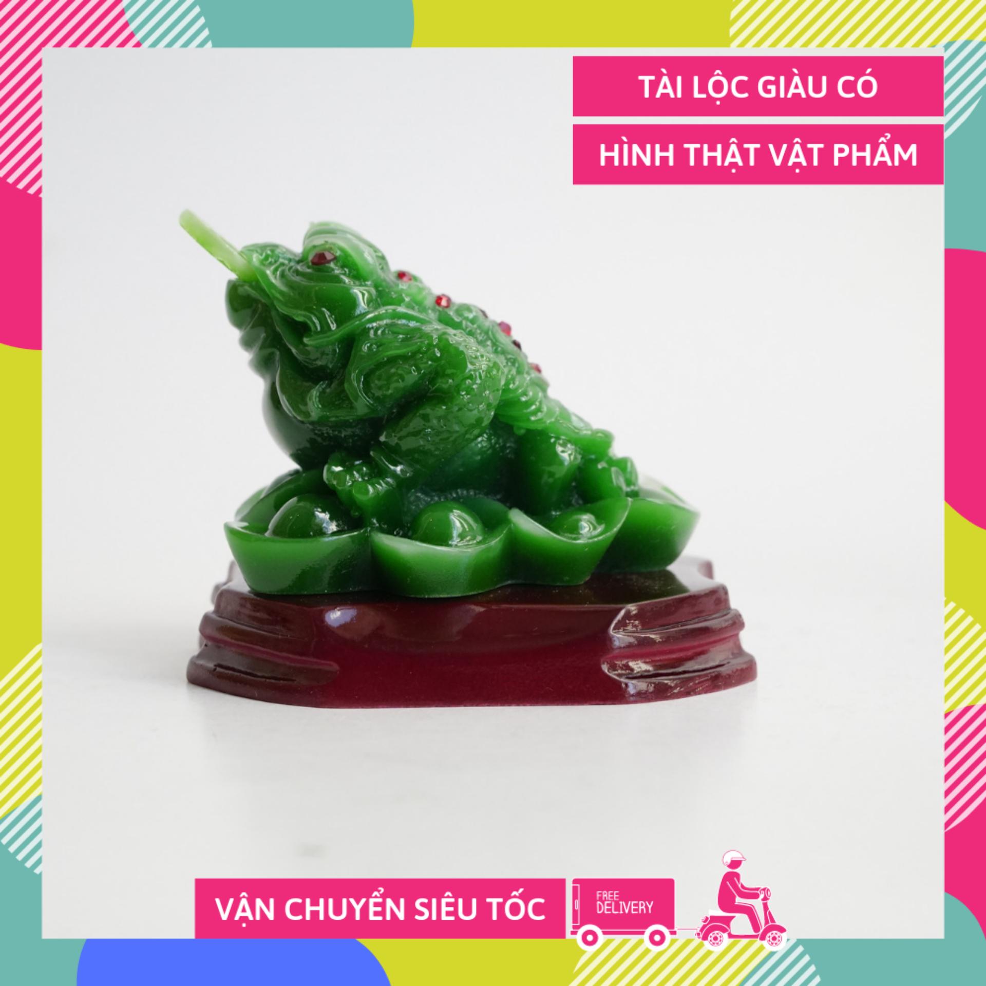 Tượng Cóc Thiềm Thừ ngọc xanh phong thủy ngậm tiền - Cao 7cm. Văn hóa phẩm Phật giáo uy tín, giá tốt.Đồ thờ cúng giá tốt.