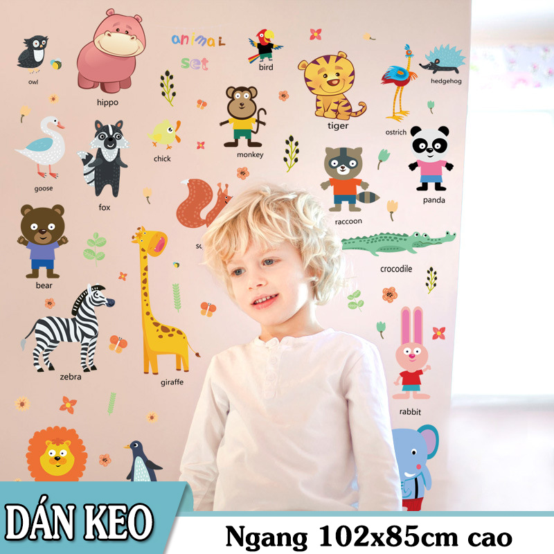 Decal dán tường trang trí - thú tiếng anh mẫu mới