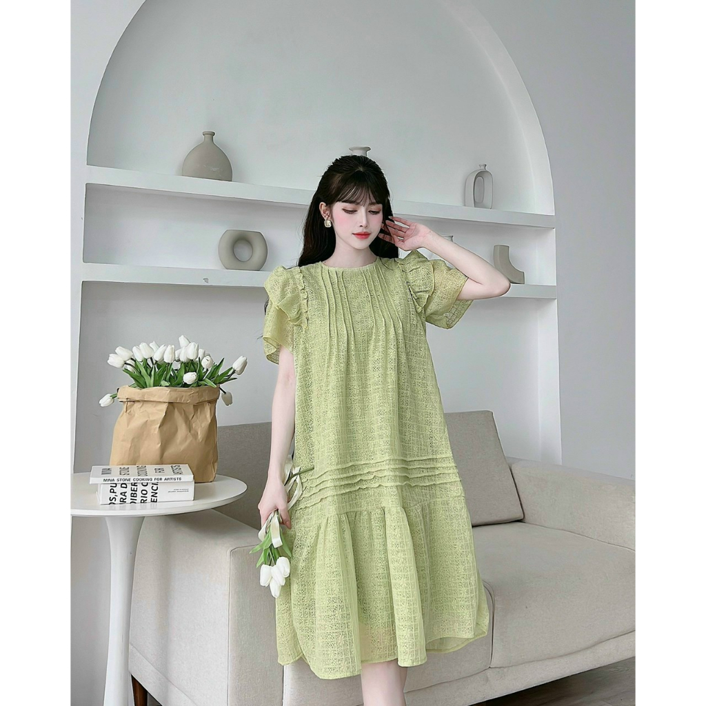 [FREESHIPMAX] đầm bầu thời trang suông a -váy bầu thiết kế tiểu thư đuôi cá -free size 43-70kg