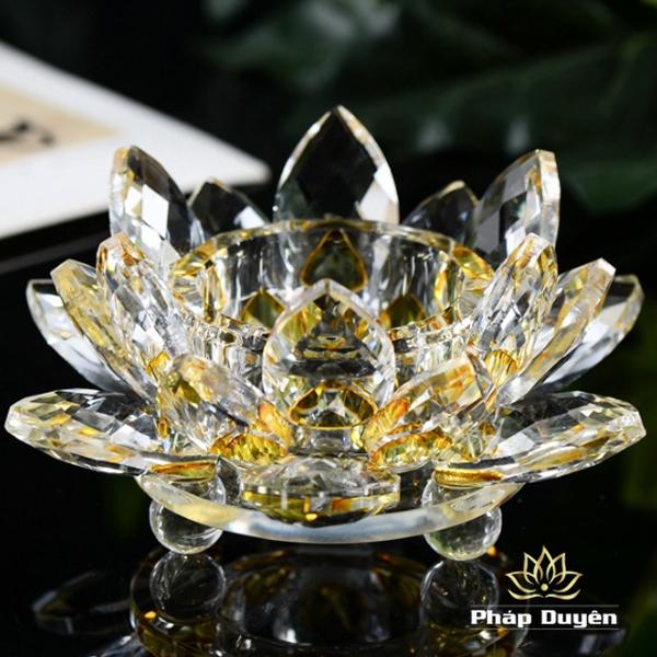 Đế Nến Hoa Sen Thấp Pha Lê Nhiều Màu Sắc 12cm