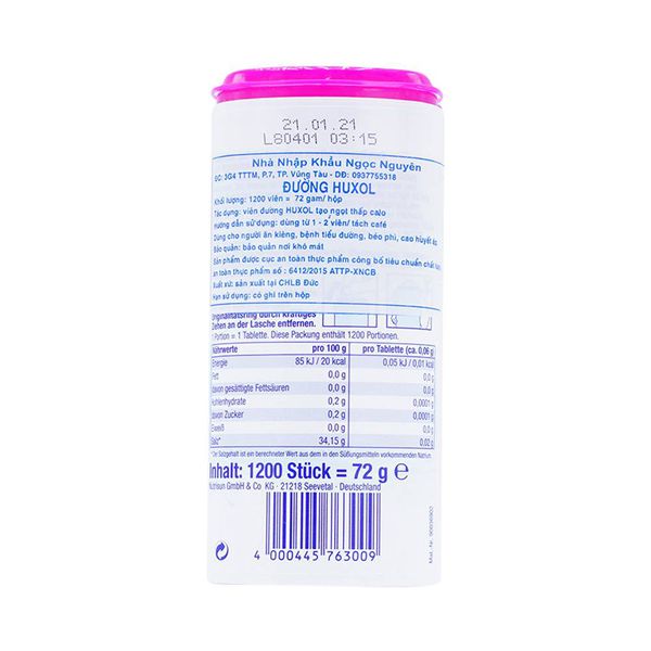 Đường ăn kiêng Huxol original (chai 1200 viên )