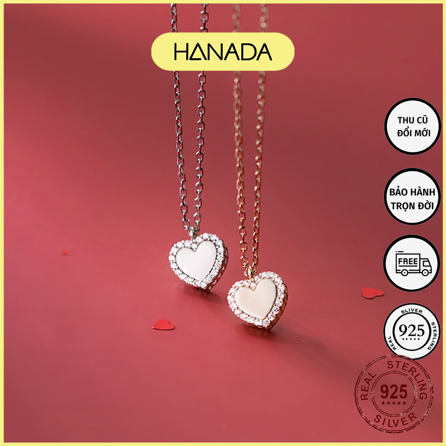 Dây chuyền Hanada Trái tim viền đá 0179