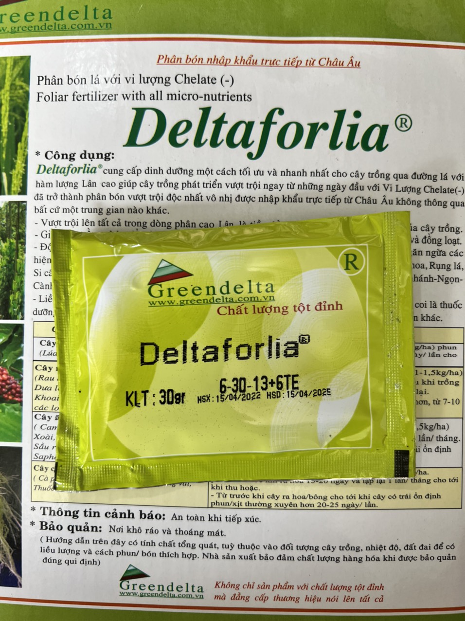 Phân bón lá chuyên dùng cho hoa hồng hoa lan  Deltaforlia 6-30-13+6TE (30g)