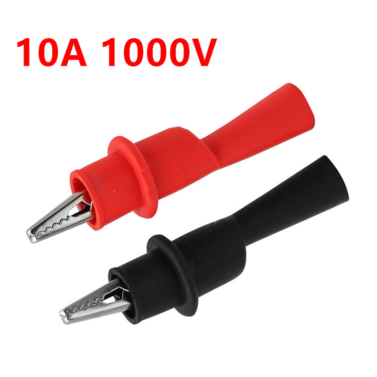 1 cặp kẹp cá sấu thử điện cách nhiệt 10a 1000v màu đen và đỏ