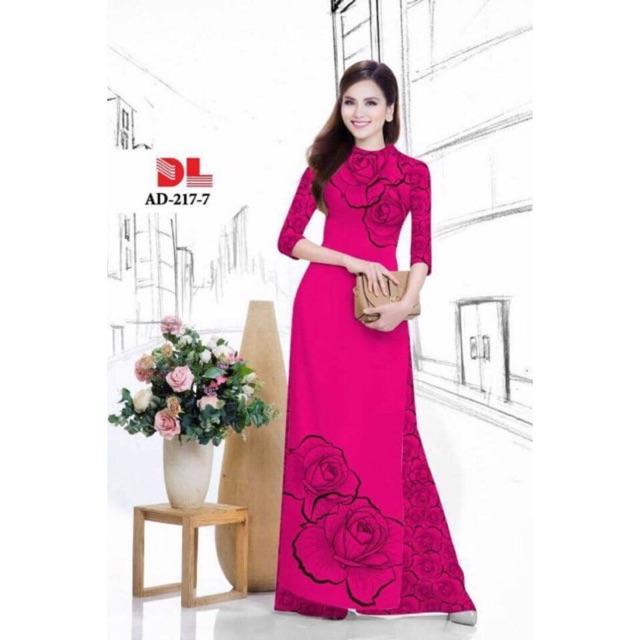 Vải áo dài in hoa hồng vẽ