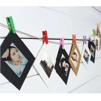 CARAL Fashion Style Home Decor 10Pcs Hanging Picture Hanging Album Frame Photo Wall Paper Photo Frame Picture Storage Hanging Style Frame with Hemp Rope and Clamp