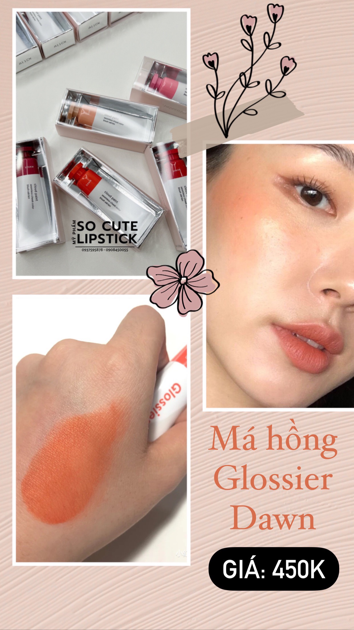Má Hồng Glossier Cloud Paint Puff Beam Dawn Storm Dusk